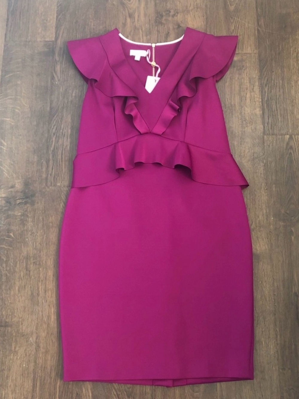 Ted Baker Alair ruffle peplum bodycon dress pink
